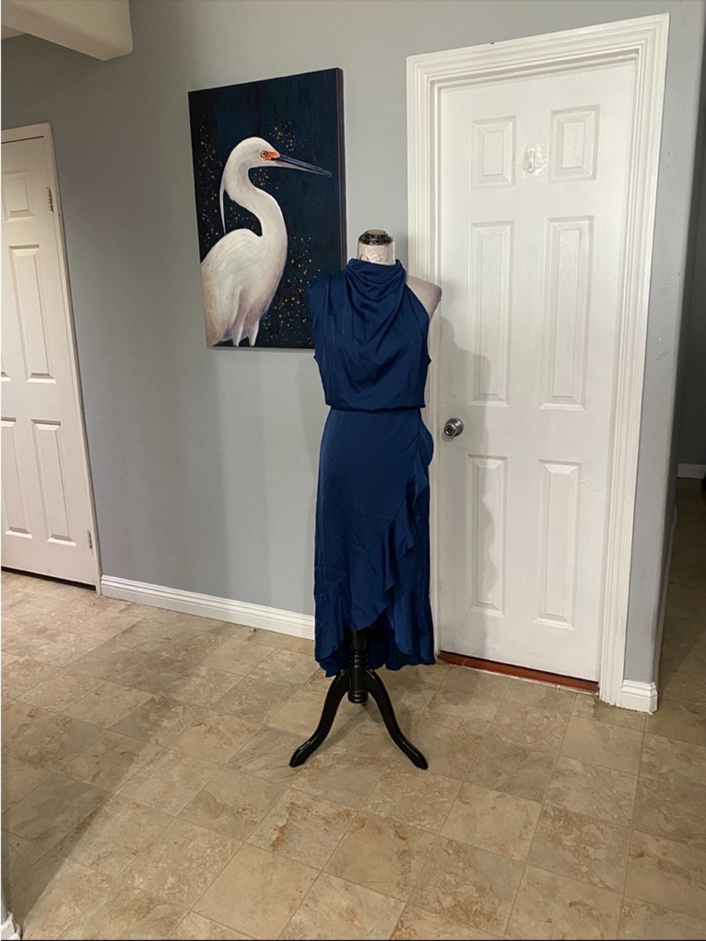 New Women XL KIRUNDO  Spring Summer Satin Mock Neck Wedding Guest Dress - Picture 5 of 11